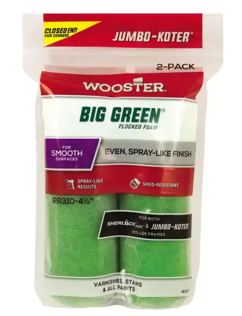 Wooster 4-1/2" Jumbo-Koter Big Green Flocked Foam Rollers 2-Pack